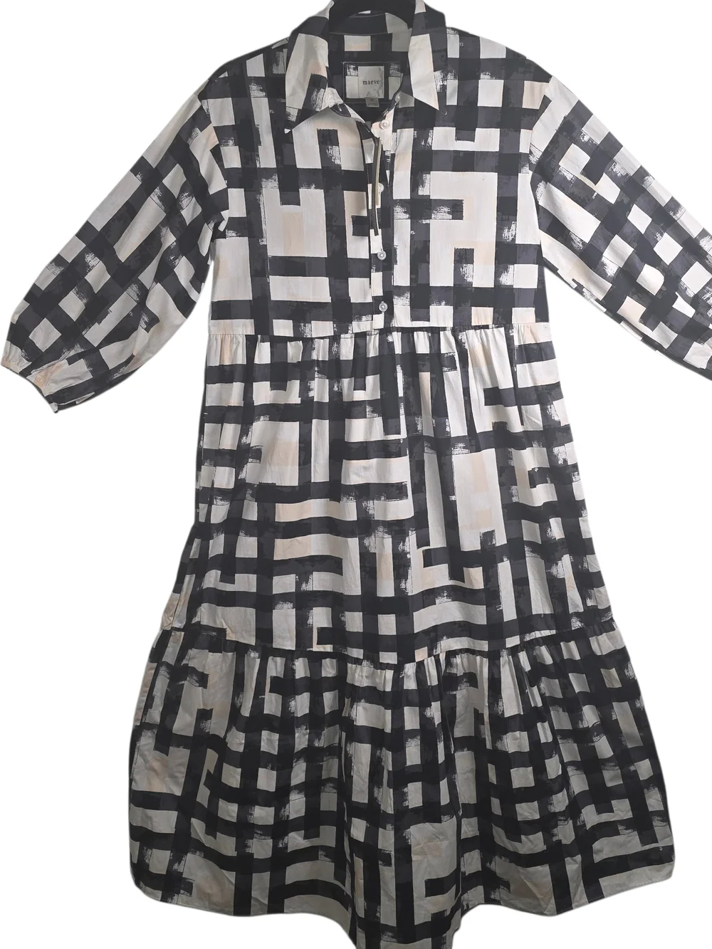 Maeve by Anthropologie Bettina Shirt Dress black/white abstract print, XS NWT - Picture 2 of 9